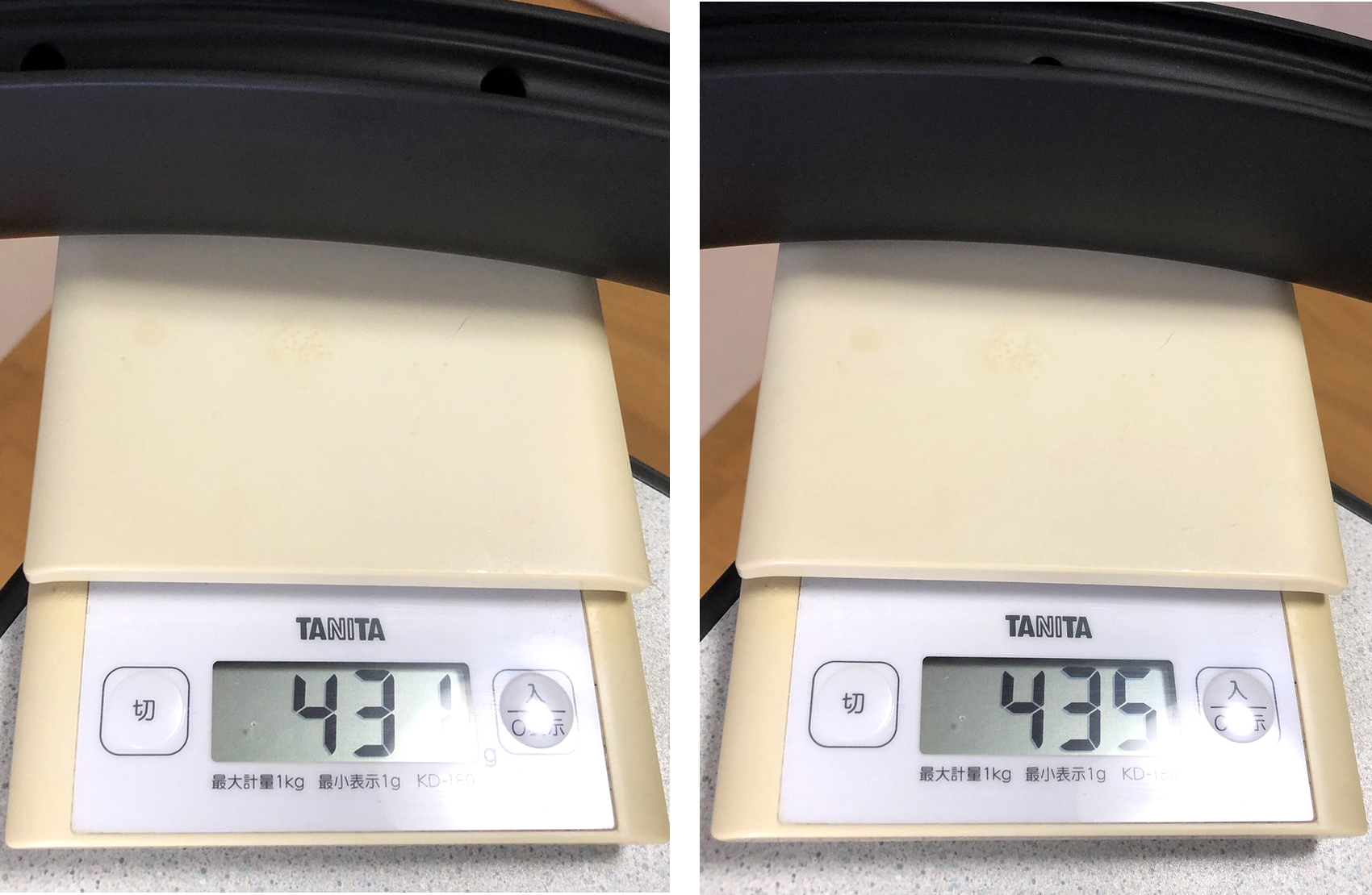 フロント431g、リア435gのリム重量